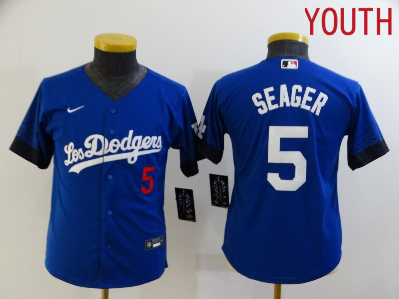 Youth Los Angeles Dodgers #5 Seager Blue City Edition Nike 2021 MLB Jersey->new york yankees->MLB Jersey